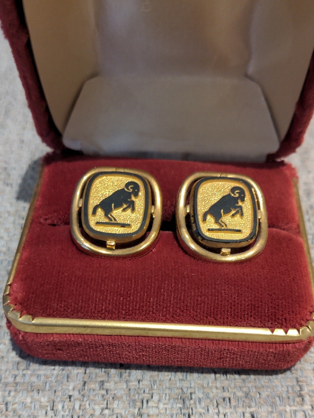 Vintage Gold-Tone Black Ram Emblem Cufflinks
